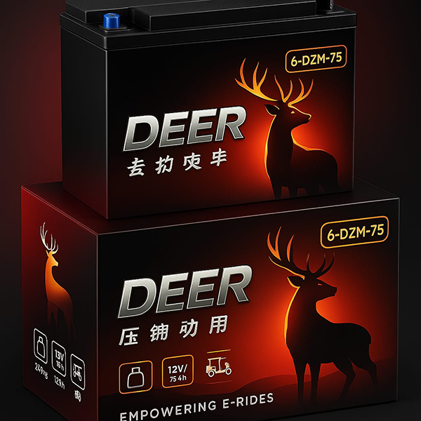 DEER 6-DZM-75 12V 75AH Dry Powder Battery for Light E-Rickshaws